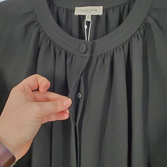 Lafayette NY 148 Black Ellis Blouson Sleeve Crepe Belted Jumpsuit 10 - Picture 8 of 15